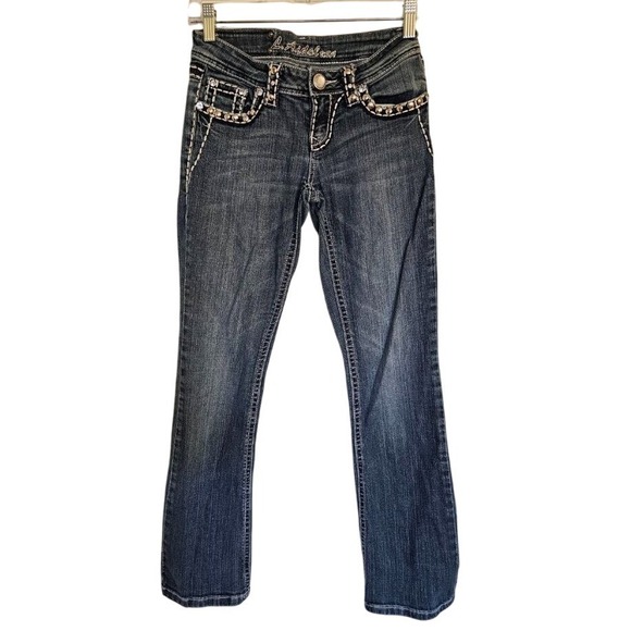 L.A. idol Denim - LA Idol Jeans Womans 3 blue bootcut embroidered pockets bling